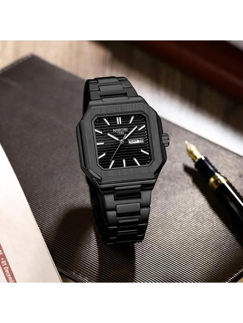 Men's Black Square Analog Quartz Stainless Steel  Waterproof Classic Wrist Watch